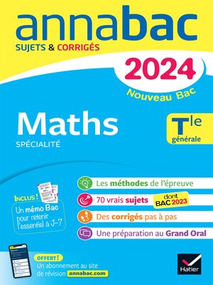 cover image of Annales du bac Annabac 2024 Maths Tle générale (spécialité)